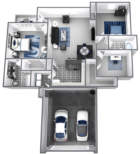 Floor plan for 3 beds, 2 baths, 1401 sqft